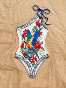 Soleia Áo liền thân cổ yếm in họa tiết nhiệt đới dành cho nữ cỡ lớn - Nhiều màu - Xem 5