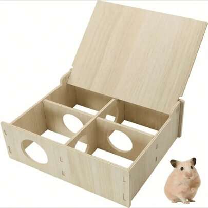 1-Piece Wooden Hamster Maze Toy - Multi Room Hamster House, Small Pet Cage Landscape Accessories, Hamster Entertainment And Sports Equipment