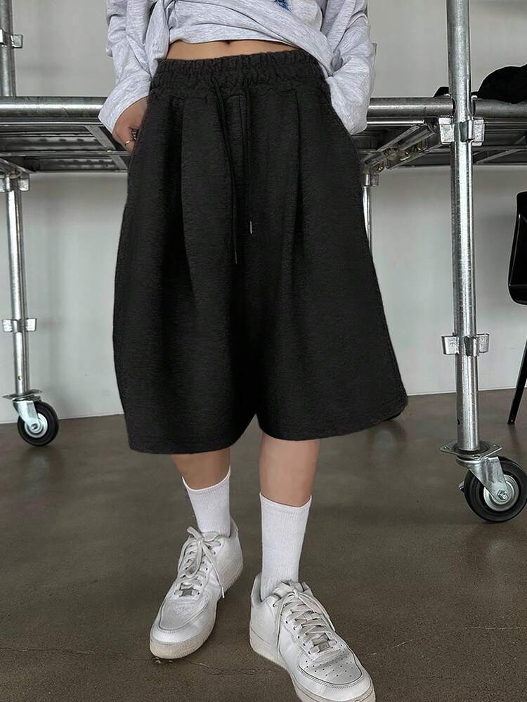 Women's Casual Solid Color Loose Fit Pockets Bermuda Shorts Fall