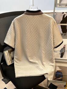 Manfinity Joysei 男士休闲纽扣半襟短袖商务 Polo 衫 - 杏色 - 查看 2