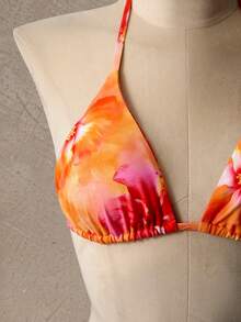 Bellisia Women's 3-Piece Floral Print Sexy Spaghetti Strap V-Neck Halter Bikini Top, Tie Side Triangle Bottoms, And Ruffle Hem Skirt Swimsuit Set, Summer - Multicolor - View 5