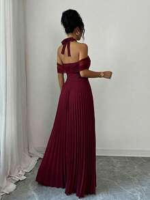 SHEIN Elenzya Vestido elegante y romántico sin mangas de línea A para mujer - Burdeos - Ver 2