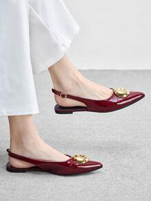 CUCCOO BIZCHIC 1 Pair Sexy Strap Pointed Toe Metallic Buckle Patent Leather Women Pumps Valentine's Day - Burgundy - View 5