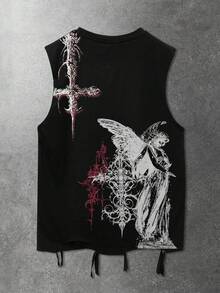ROMWE MEN Men's Street Fashion Gothic Ripped Print Tank Top - Black - View 2