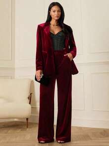 Lilora Pantalones anchos de color borgoña elegantes para mujer, adecuados para ir al trabajo, estilo "old money", estilo de los años 2000, estilos chinos, Día de San Valentín - Burdeos - Ver 4