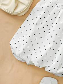 INAWLY Women's White With Black Polka Dots Boho Halter Polka Dot Mini A Line Dress With Shirred Details Sleeveless Flared Hem Holiday Holiday Vacation Summer - White - View 9