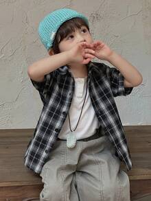 DAZY Young Boy Casual Loose Fit Graphic Print Drop Shoulder Shirt, Suitable For Daily Wear And Commuting, Summer Spring - Black - View 7