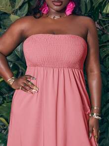 Slaydiva Slayr Vacation Casual Solid Green Woven Tube Top Plus Size Summer Dress For Women Vacation Maxi Dress Long Dress Summer Layered Maxi Dress Pink Dress Plus Size Dress Strapless Dress Women's Dresses - 粉色 - 查看 7