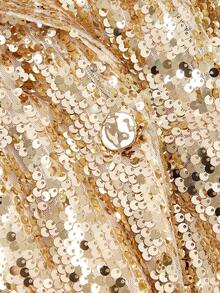 SHEIN MOD 大码女式金色亮片翻领长袖双排扣西装外套，适合感恩节、圣诞节、舞会、派对等场合，闪亮上衣，秋冬季女式外套 - 金色 - 查看 4