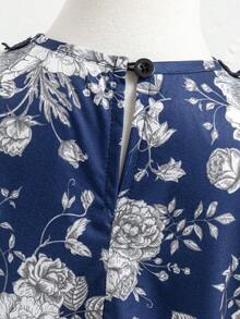 SHEIN Young Girls Casual Back To School Spring Blue White Dress Print - Navy Blue - View 6