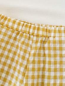 SHEIN Baby Girls' Yellow Plaid Sleeveless Ruffle Top And Pants Set, Suitable For Outings And Daily Wear, Spring/Summer - Yellow - View 5