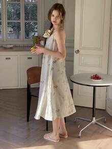 DAZY Teen Girls Comfortable Printed Camisole Nightgown Loungewear Spring Summer - White - View 3