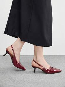 CUCCOO BIZCHIC Burgundy Pointed Toe Stiletto High Heel Fashionable Minimalist French Style Versatile Women Pumps, Spring/Autumn Valentine's Day - Burgundy - View 3
