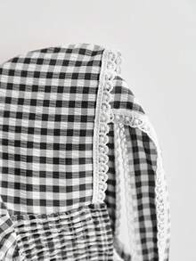 Elamini Women's Plaid Knot Shoulder Design Ruffle Hem Fashionable Versatile Top For Dates And Parties - Black - View 3