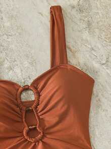 Swim Chiccia Women's Rust Brown One-Piece Swimsuit For Vacation, Party, Beach - Rust Brown - View 4