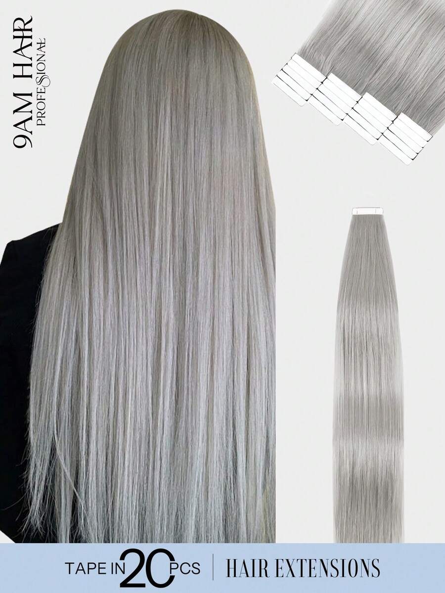 50g 20 miếng băng dính 100% tóc thật dùng cho salon, màu xám bạc, băng dính vô hình liền mạch mượt mà dùng cho tóc thật thẳng, tóc lâu trôi và phần đuôi tóc dày, kẹp tóc hình hoa dùng cho trang phục Halloween - SGray - Xem 1