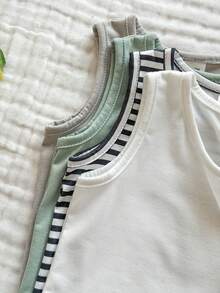 SHEIN Vintaside Kids 4件套男女通用婴儿休闲舒适白色背心，经典百搭设计，适合日常穿着、度假、上学、聚会、春夏穿着。 - 彩色 - 查看 5