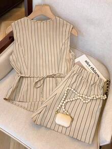 GlowEve Women's Woven Summer Two Pieces Set For Leisure And Vacation - Apricot - View 2