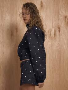 MUSERA Chaqueta con cuello de embudo y cremallera media con estampado de lunares, solo parte superior del conjunto, invierno, Año Nuevo, lindo, sexy, para salir, acentuado, Día de San Valentín, , verano, vacaciones - Multicolor - Ver 3