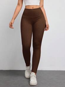 SHEIN Unity Women's High Waist Skinny Casual Versatile Jeans - Coffee Brown - View 7