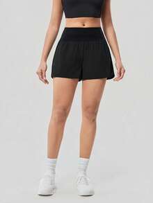 OutZeal Gym Shorts Women Sports Black Shorts Solid Color Summer Spring Workout Running Tummy Control 2-In-1 Built-In Shorts High Waist Active Bottom - Black - View 6