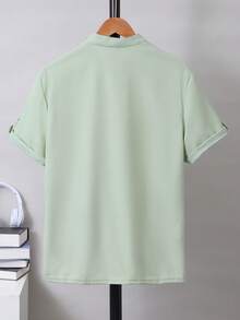 1pc Olive Green Round Neck Casual Shirt For Teenage Boys - Green - View 2