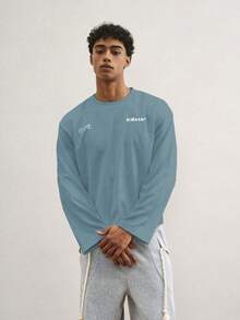 TOKVUE Men's Comfortable Casual Letter Graphic Round Neck Short Sleeve T-Shirt, Summer - Baby Blue - View 5
