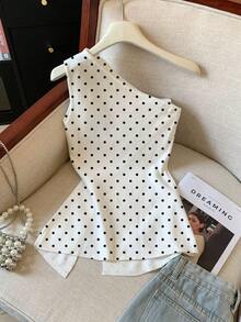 GlowEve Polka Dot Asymmetric Slit Casual Sleeveless Top, Fashionable & Versatile For Summer - Multicolor - View 2