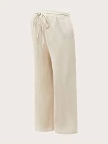 Modmama Maternity Solid Color Tie Waist Wide Leg Loose Casual Pants - Multicolor - View 13