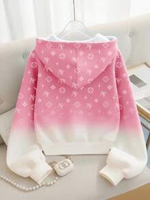 Resyla Women's Letter Print Drop Shoulder Long Sleeve Zip Front Casual Drawstring Sweatshirt