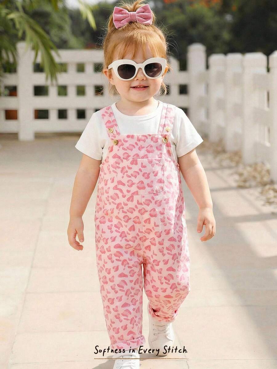 Cozy Pixies 女婴休闲可爱日常舒适豹纹背带连体裤