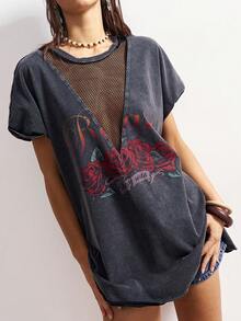 Bohemela Casual Solid Color Knit Round Neck Short Sleeve Loose Washed Women Mini Dress - Black - View 6