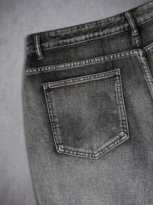 Manfinity LEGND Men's Distressed Rhinestone Embellished Pocket Loose Casual American Style Denim Shorts - Black - View 7