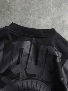 PAVTROS Men's Casual Loose Fit Black T-Shirt With Statue Of Liberty Slogan Print, Suitable For Daily Commute And Street Style, Summer - Black - View 7