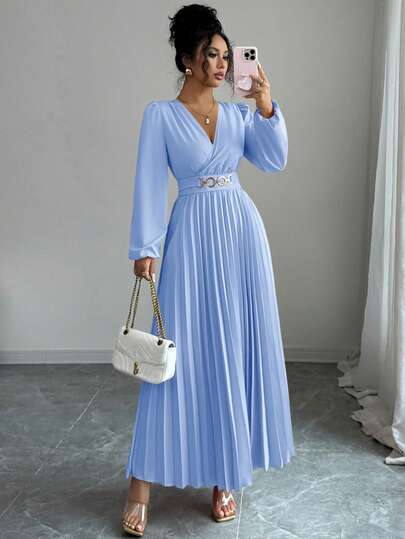 Elenzga Vestido Plissado Elegante, Adequado para Volta às Aulas, Aniversário, Casamento