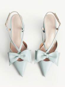 CUCCOO CHICEST 女士时尚优雅尖头蝴蝶结装饰高跟鞋 - 薄荷綠 - 查看 8