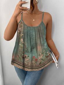 SHEIN Frenchy Plus Size Elegant Casual Camisole, Suitable For Summer Spring - Green - View 8