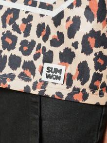 SUMWON Leopard Print Pullover Sweatshirt With Large Number 09 Front Graphic And White Collar Detail For Fall Winter Casual Wear Vacation - White - View 7