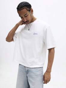 SUMWON Men's Casual Crew Neck Short Sleeve Graphic T-Shirt With Script Logo Design Regular Fit Cotton Tee Daily Wear Summer Tops Plain - White - View 1