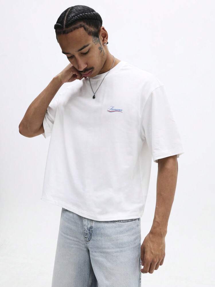 스크립트 로고가 있는 크루넥 그래픽 티셔츠