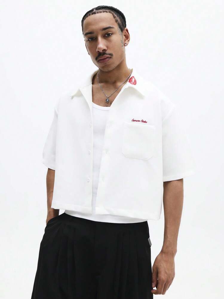 Short Sleeve Button Down Shirt With Logo For Valentine's Day