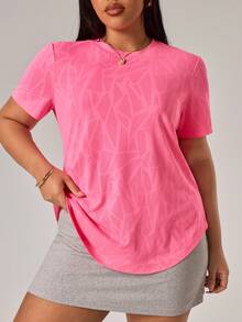 Rhythm Era 女士极简图案圆领短袖T恤 - 玫紅色 - 查看 4