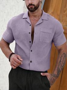 Manfinity CasualCool Áo sơ mi nam tay ngắn in họa tiết, áo sơ mi nam tay ngắn kiểu công sở, áo sơ mi kiểu , áo sơ mi nam cài cúc size S, áo sơ mi nam mùa hè màu tím có họa tiết. - Màu tím - Xem 4