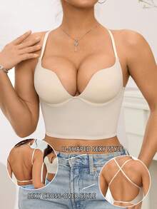 Women's Solid Color Short Camisole Tank Top, Suitable For All Seasons - Beige - View 5