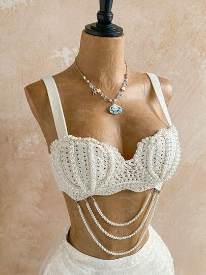 Soleia Women's Vacation Casual Pearl Shell Knit Camisole Top, Suitable For Beach, Cruise, City Holiday, Vacation, Music Festival, Bohemian, Beach, Summer, Versatile For All Seasons, Party Crochet Top, Boho Top,Boho Outfit,Party, Nightclub, Beach, Island Resort, Road Trip, Hippie, Music Festiva,Date, Afternoon Tea,Suitable For Holiday,Beach Dress Crochet Bikini Beaded Swimsuit Beaded Bikini Top,Island Vacation Outfit,Music Festival Outfit,Cruise Vacation Outfit,Casual Vacation,Retro Outfit,Party Outfit