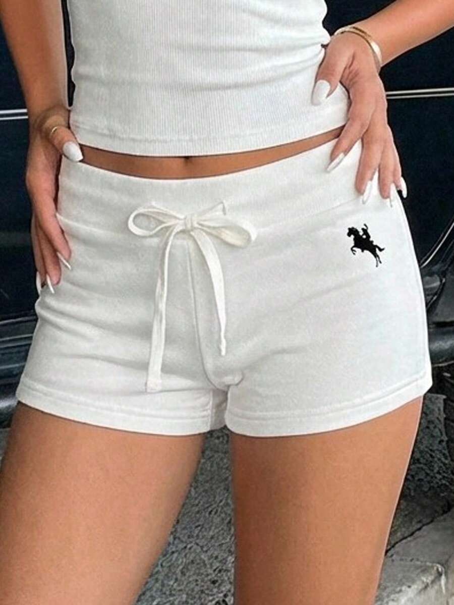 Teen Girls White Knit Elastic Waist Casual Shorts, Versatile For Daily Wear, Comfortable For Any Occasion