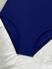 SHEIN 少女荷叶边拼接前褶皱蝴蝶结连体泳衣 - 藏蓝色 - 查看 6