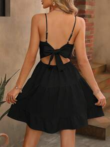 Breezaya Petite Petite Tie Backless Ruffle Hem Cami Dress For Vacation Black Dress Ruffle Dress - Black - View 3