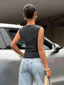 Muchica Black Knit Casual Versatile Everyday Sleeveless Fitted Tank Top - Black - View 2