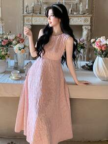 DAZY 春夏正式礼服，优雅派对长裙，修身休闲长款女装，粉色连衣裙 - 粉色 - 查看 1